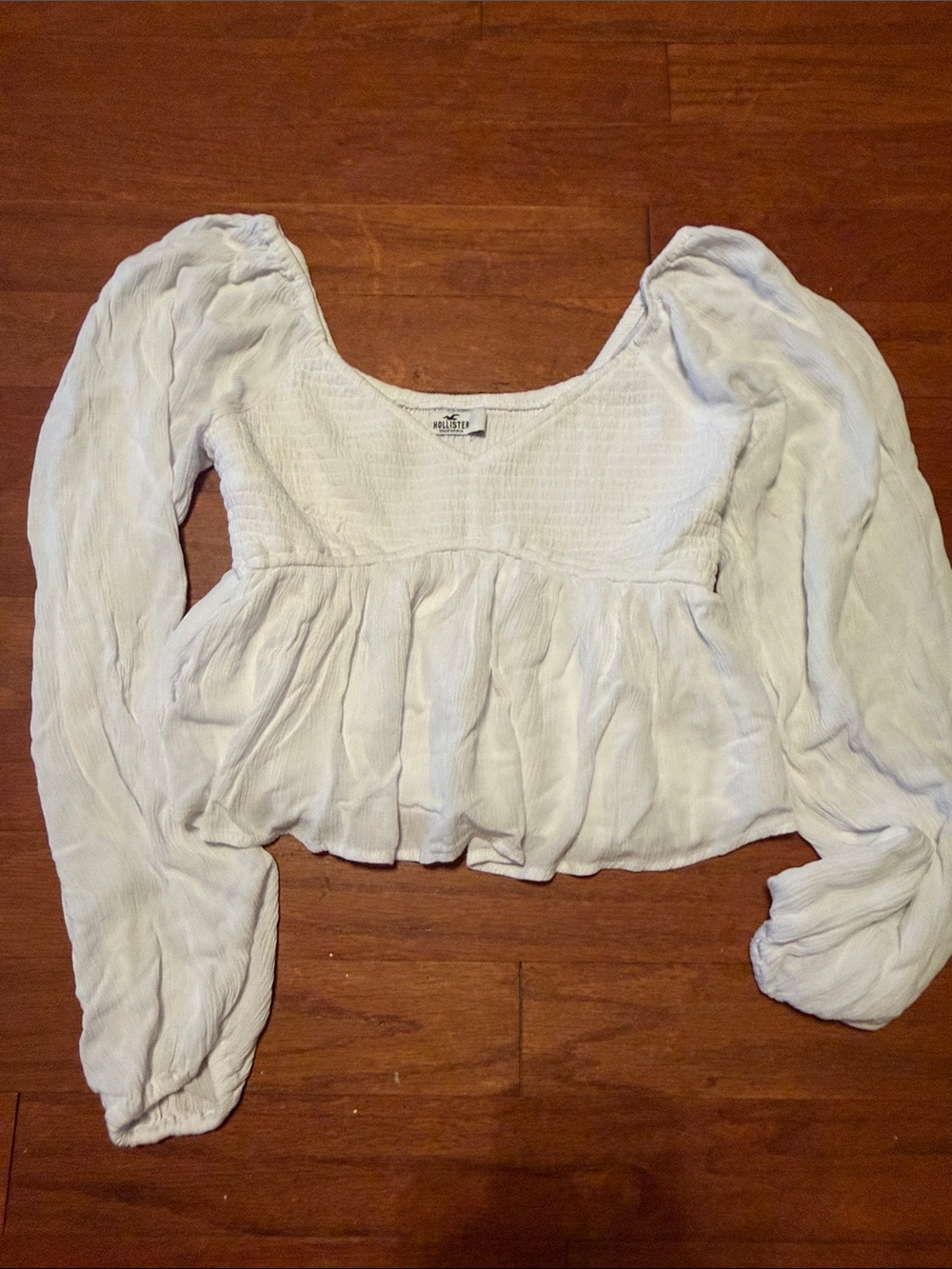 Hollister White Smocked Peasant Blouse with Puff Sleeves